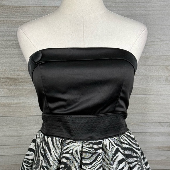 CITY TRIANGLES Animal Print Retro Strapless Semi Formal/Prom Dress B&W-9 - Picture 2 of 5